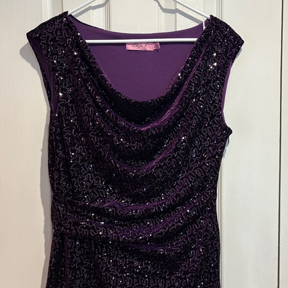Eliza J Dark Purple Sequin Knee Length Dress - Size 12